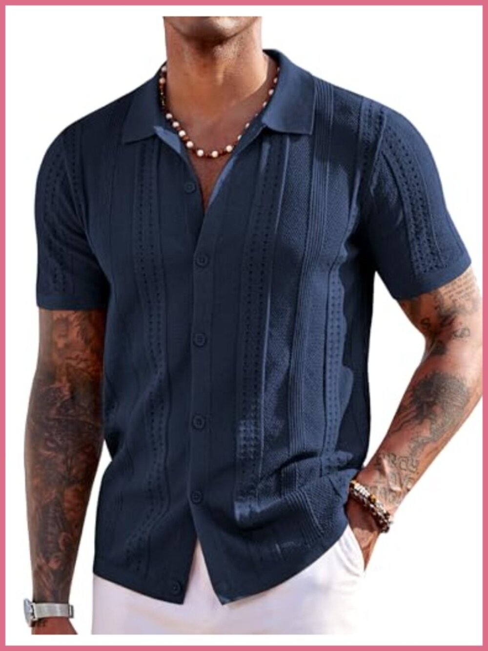 Men's Short Sleeve Knit Button Down Polo Shirt Summer Beach Casual